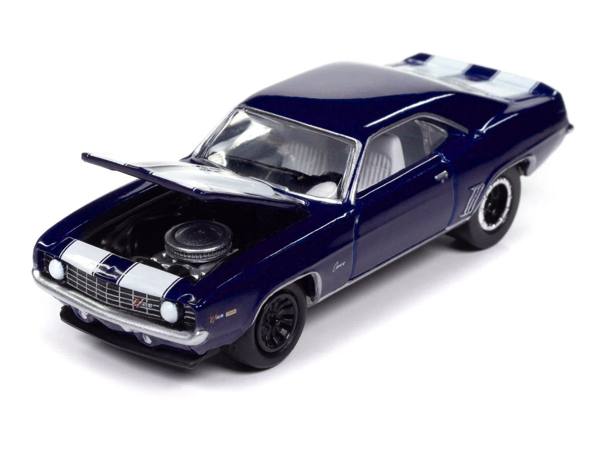 1969 Chevrolet Camaro Z28 Blue Metallic with White Stripes and Interior "Muscle Cars USA" Series 1/64 Diecast Model Car by Johnny Lightning LuxuryLifeWay Online Store