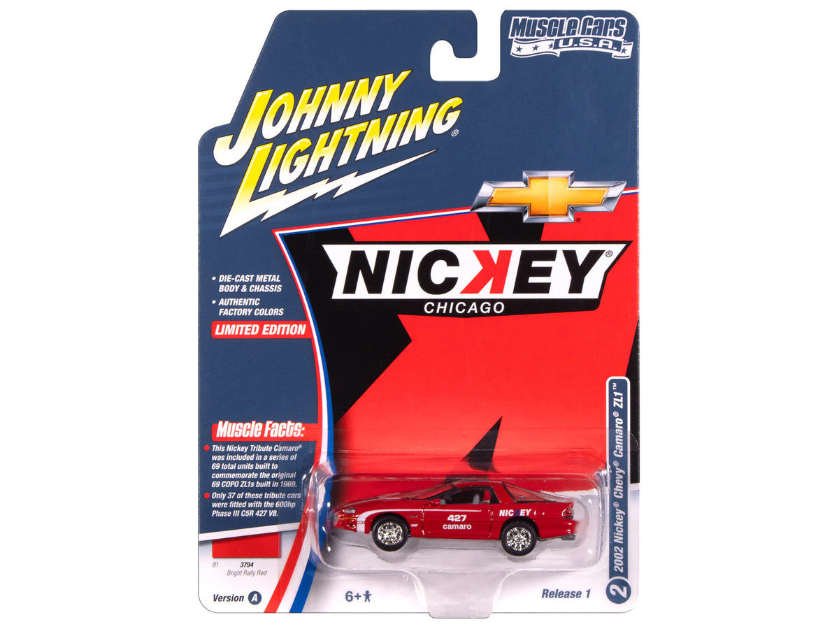 2002 Chevrolet Nickey Camaro ZL1 Bright Rally Red with White Stripes "Muscle Cars USA" Series 1/64 Diecast Model Car by Johnny Lightning LuxuryLifeWay Online Store