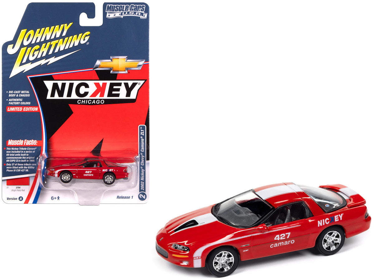 2002 Chevrolet Nickey Camaro ZL1 Bright Rally Red with White Stripes "Muscle Cars USA" Series 1/64 Diecast Model Car by Johnny Lightning LuxuryLifeWay Online Store