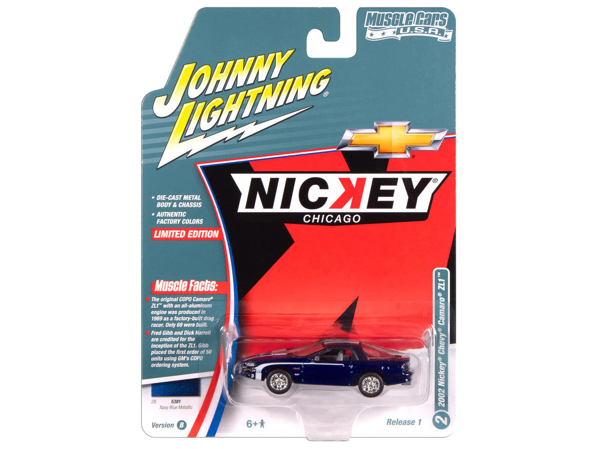 2002 Chevrolet Nickey Camaro ZL1 Navy Blue Metallic with White Stripes "Muscle Cars USA" Series 1/64 Diecast Model Car by Johnny Lightning LuxuryLifeWay Online Store