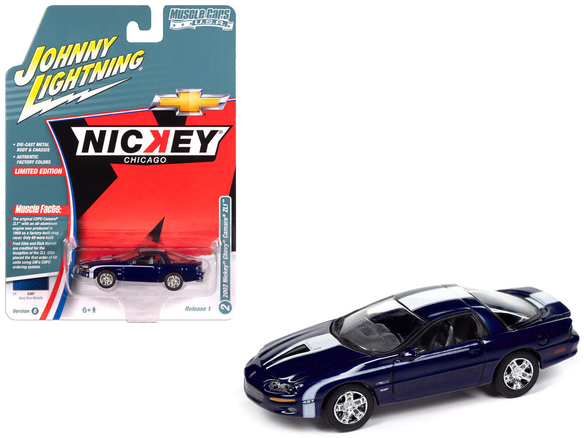2002 Chevrolet Nickey Camaro ZL1 Navy Blue Metallic with White Stripes "Muscle Cars USA" Series 1/64 Diecast Model Car by Johnny Lightning LuxuryLifeWay Online Store