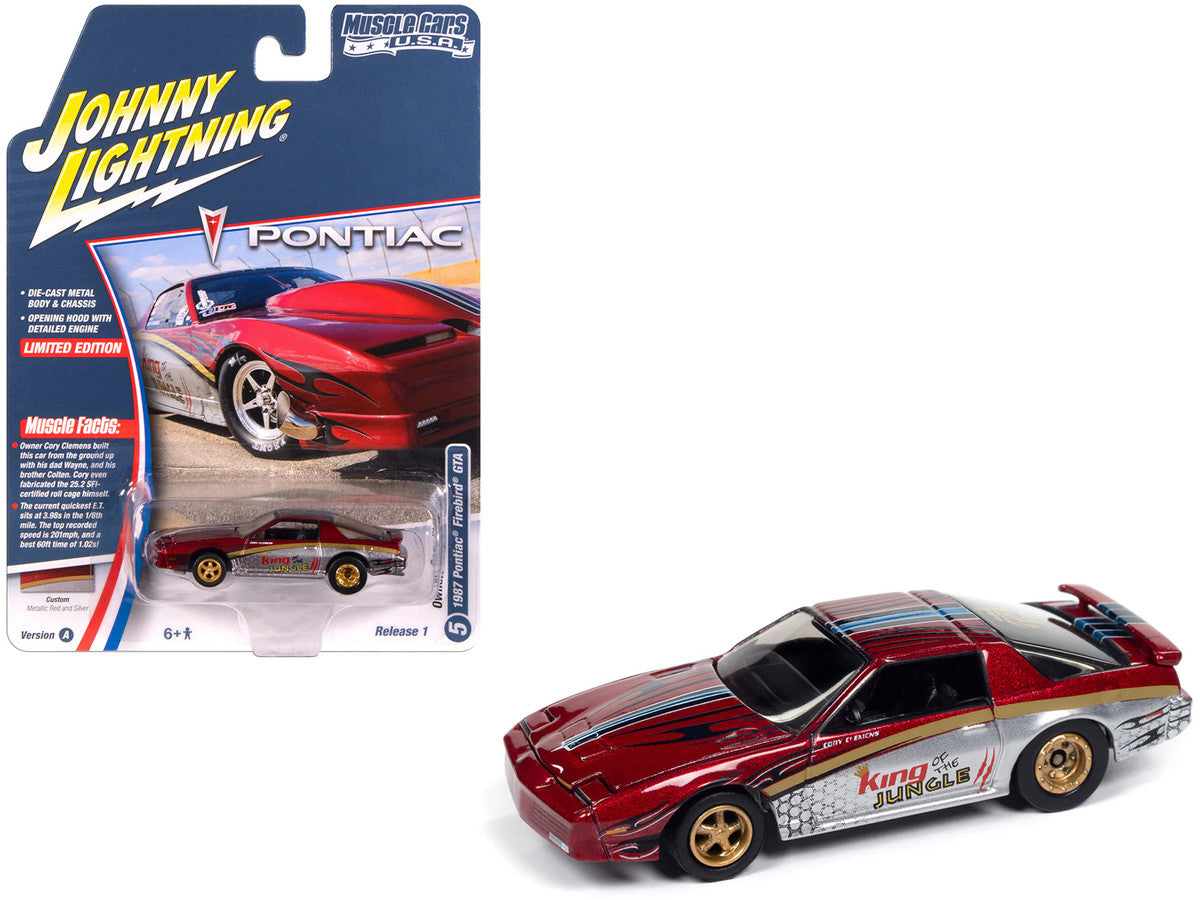 1987 Pontiac Firebird GTA "King of the Jungle" Red and Silver Metallic with Graphics "Muscle Cars USA" Series 1/64 Diecast Model Car by Johnny Lightning LuxuryLifeWay Online Store
