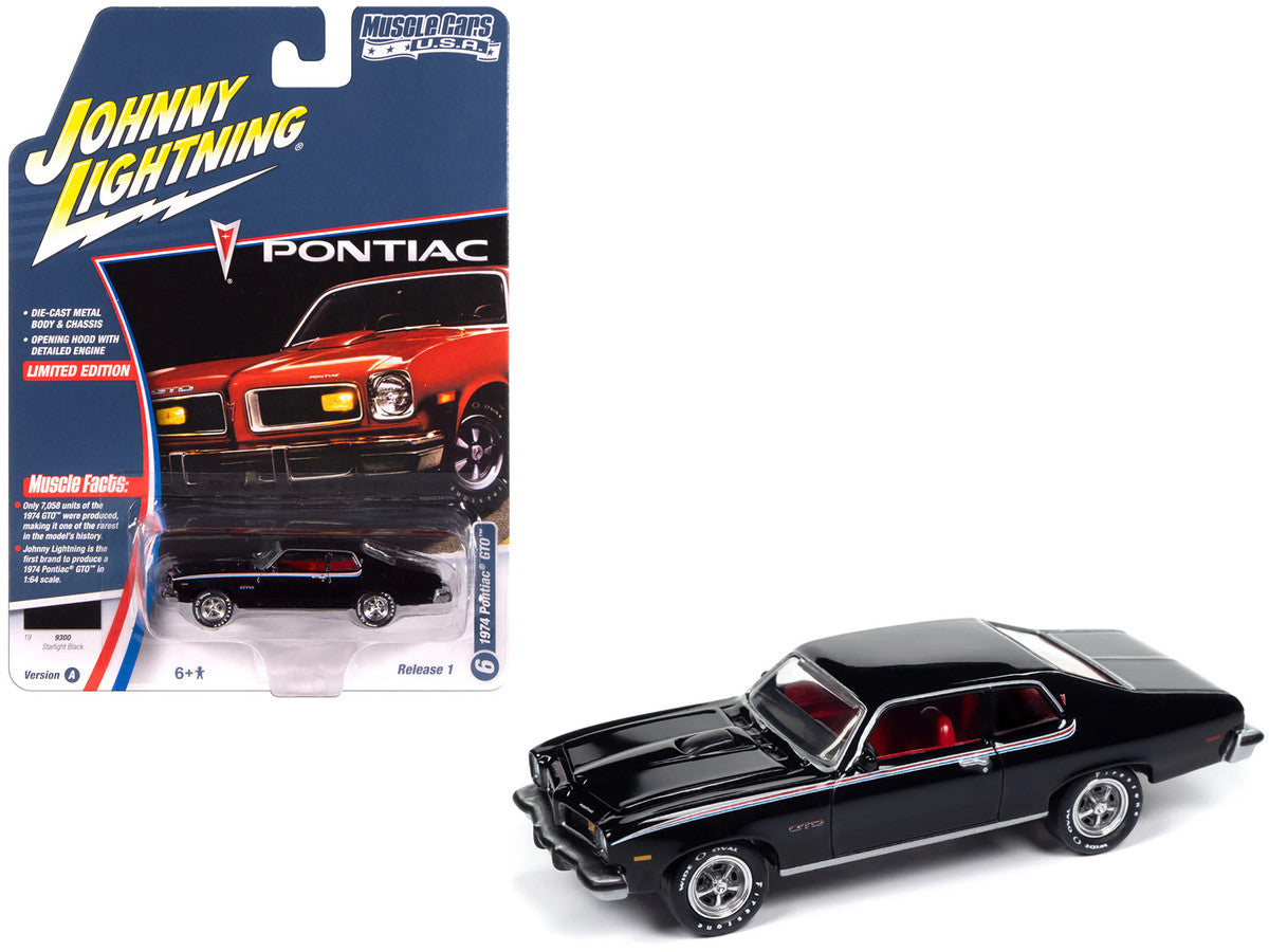 1974 Pontiac GTO Starlight Black with Red Interior "Muscle Cars USA" Series 1/64 Diecast Model Car by Johnny Lightning LuxuryLifeWay Online Store