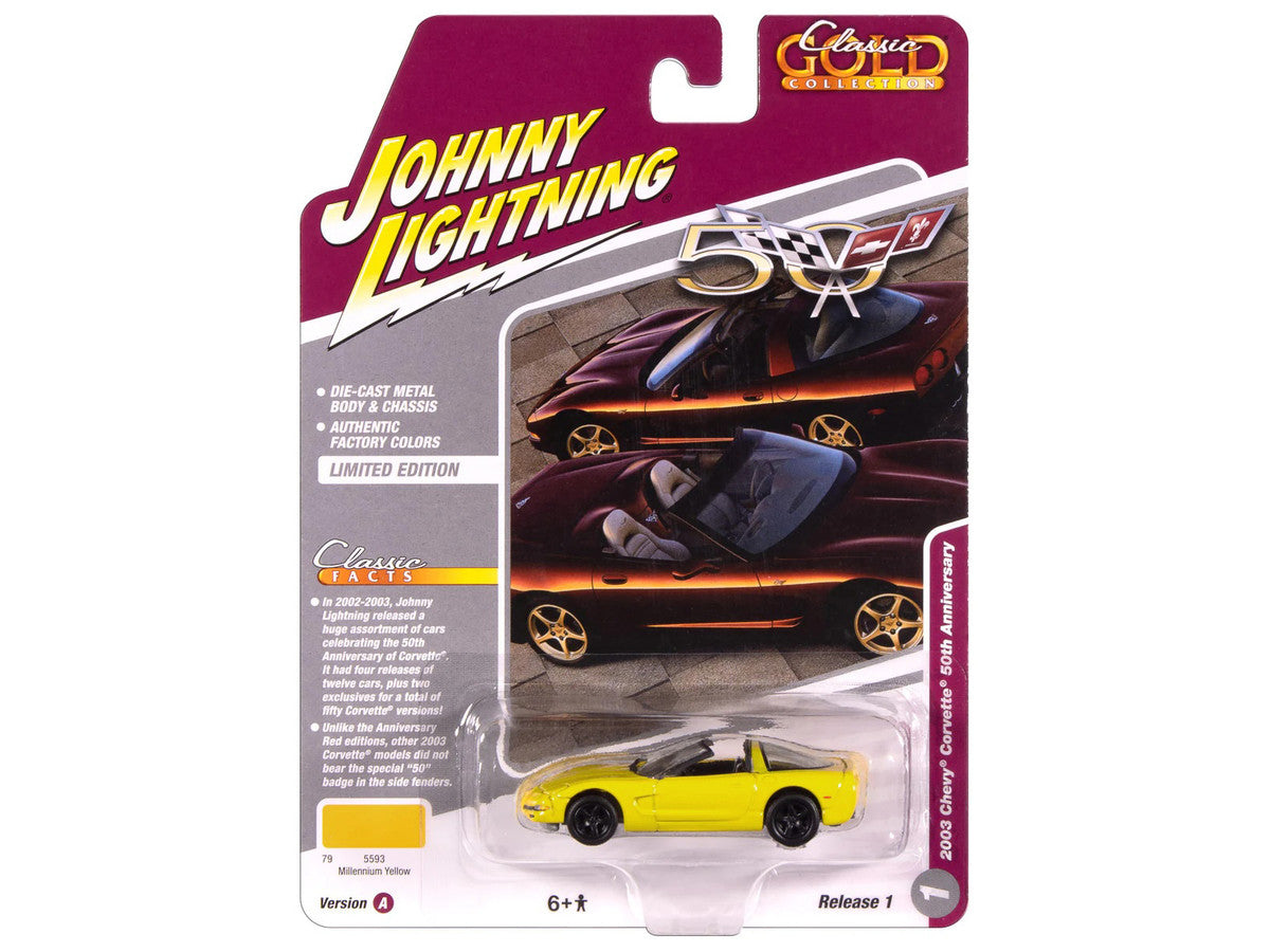2003 Chevrolet Corvette Convertible "50th Anniversary" Millennium Yellow "Classic Gold Collection" 1/64 Diecast Model Car by Johnny Lightning LuxuryLifeWay Online Store