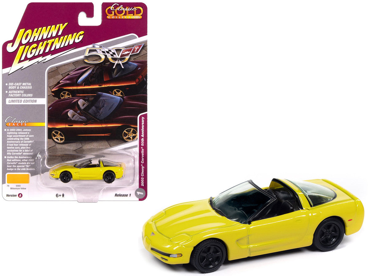 2003 Chevrolet Corvette Convertible "50th Anniversary" Millennium Yellow "Classic Gold Collection" 1/64 Diecast Model Car by Johnny Lightning LuxuryLifeWay Online Store