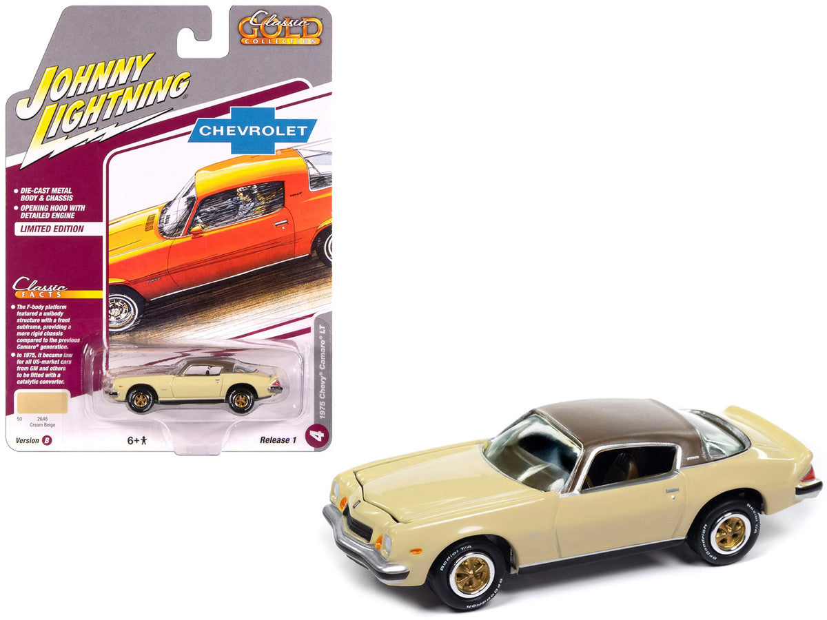1975 Chevrolet Camaro LT Cream Beige with Brown Top "Classic Gold Collection" 1/64 Diecast Model Car by Johnny Lightning LuxuryLifeWay Online Store