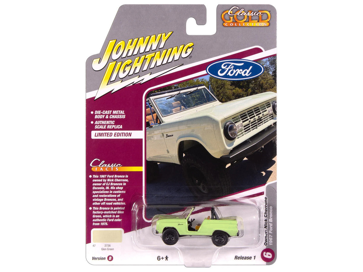 1967 Ford Bronco "Nick Cherrone" Glen Green "Classic Gold Collection" 1/64 Diecast Model Car by Johnny Lightning LuxuryLifeWay Online Store