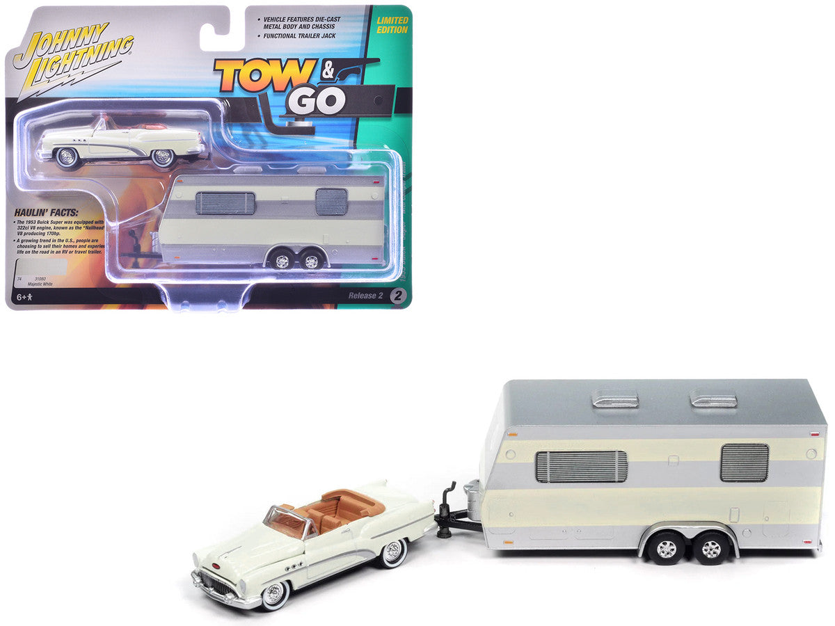 1953 Buick Super Cream with Travel Trailer Limited Edition "Tow & Go" Series 1/64 Diecast Model Car by Johnny Lightning LuxuryLifeWay Online Store