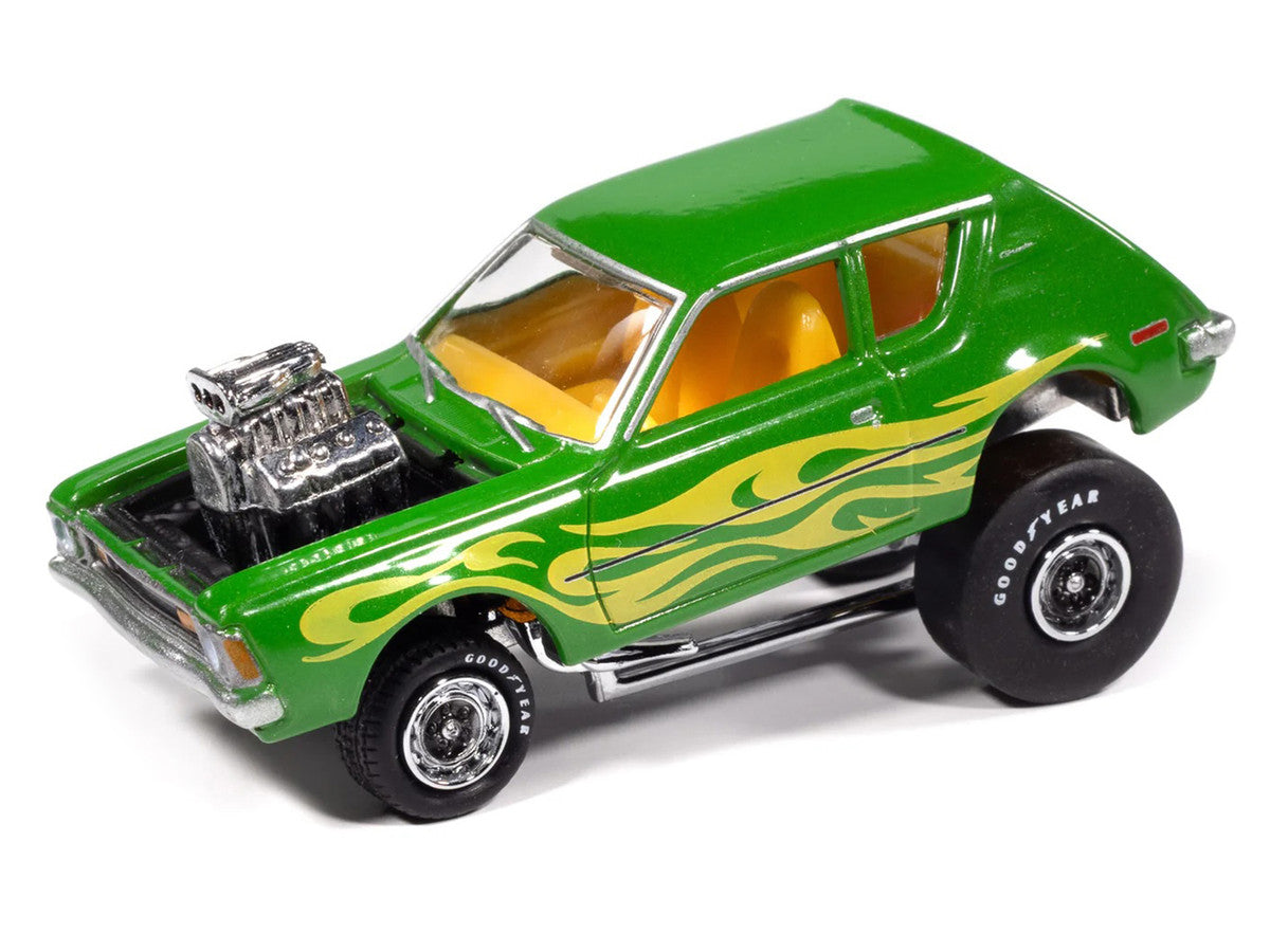 1971 AMC Gremlin Lime Green Metallic with Yellow Flames and Interior "Zingers!" Series 1/64 Diecast Model Car by Johnny Lightning LuxuryLifeWay Online Store