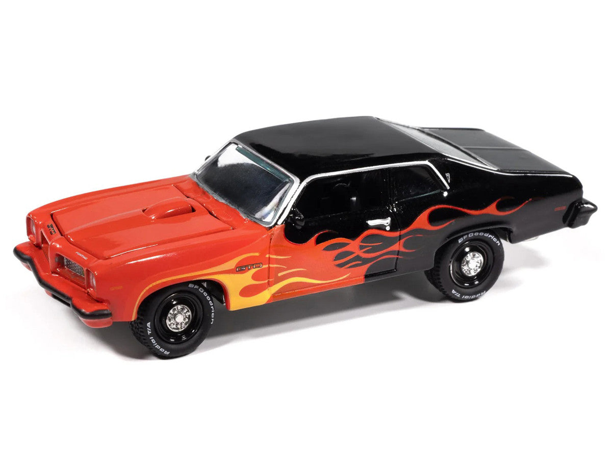 1974 Pontiac GTO Black and Red with Flame Graphics "Black with Flames" Series 1/64 Diecast Model Car by Johnny Lightning LuxuryLifeWay Online Store