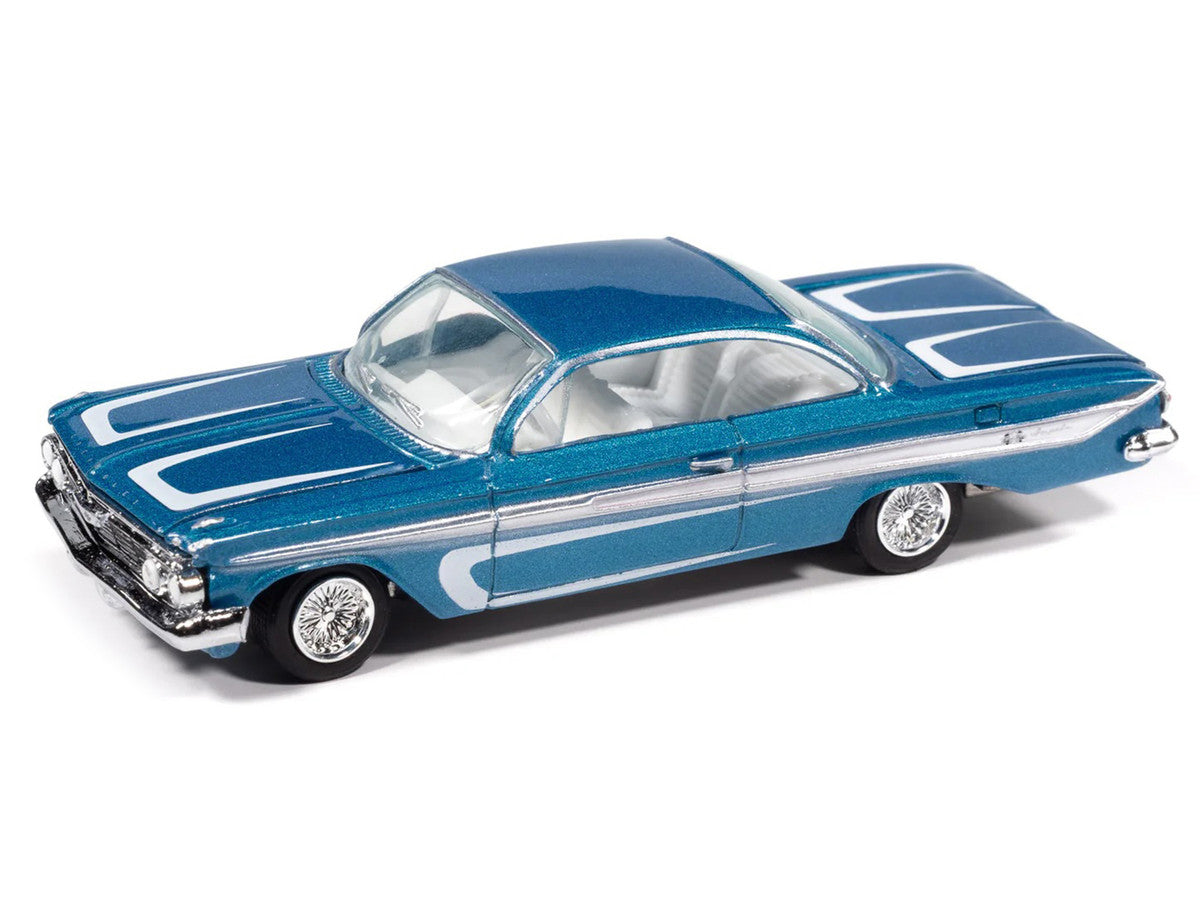 1961 Chevrolet Impala SS 409 Blue Metallic with White Stripes and Interior "Scrapin'" Series 1/64 Diecast Model Car by Johnny Lightning LuxuryLifeWay Online Store