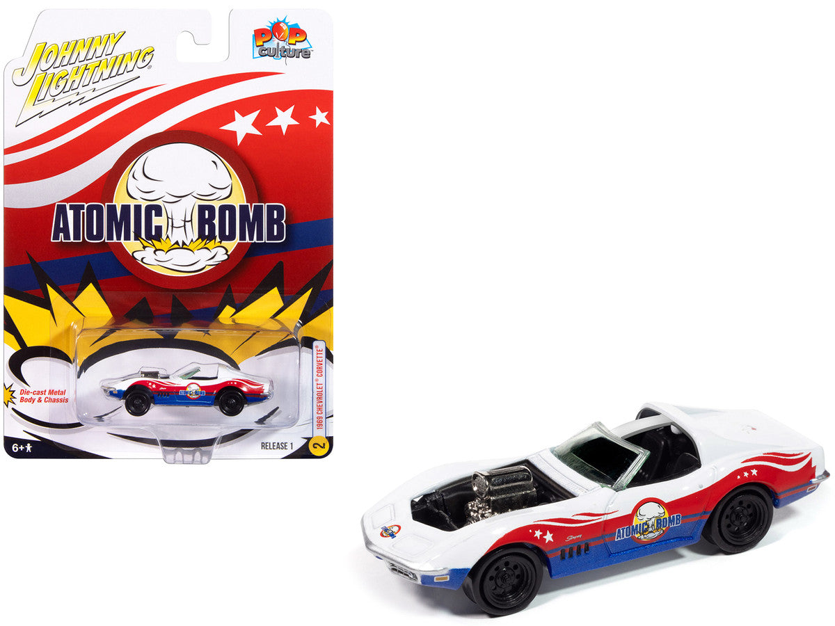 1969 Chevrolet Corvette "Atomic Bomb" White with Red and Blue Graphics "Stuntman Mike's Ride Along Racing" "Pop Culture" 2025 Release 1 1/64 Diecast Model Car by Johnny Lightning LuxuryLifeWay Online Store