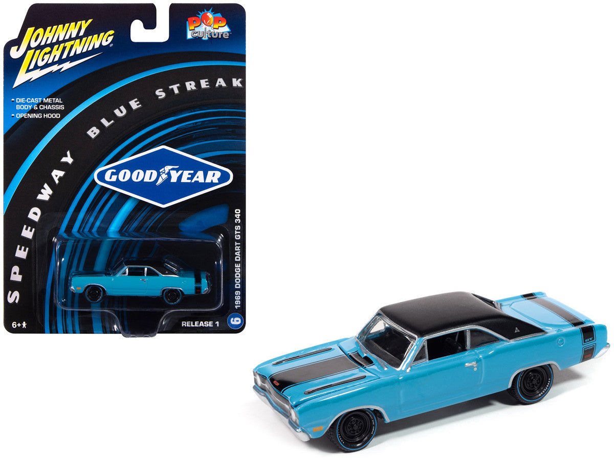 1969 Dodge Dart GTS 340 Blue with Black Top and Stripes "Goodyear Blue Streak" "Pop Culture" 2025 Release 1 1/64 Diecast Model Car by Johnny Lightning LuxuryLifeWay Online Store