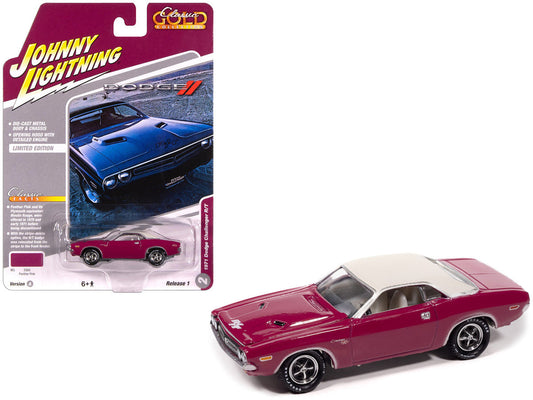 1971 Dodge Challenger R/T Panther Pink with White Top and Interior "Classic Gold Collection" 1/64 Diecast Model Car by Johnny Lightning LuxuryLifeWay Online Store