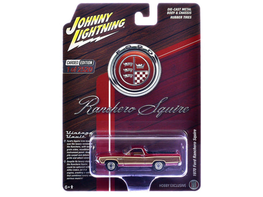 1970 Ford Ranchero Squire Red with Woodgrain Sides "Hobby Exclusive" Series Limited Edition to 2520 pieces Worldwide 1/64 Diecast Model Car by Johnny Lightning LuxuryLifeWay Online Store