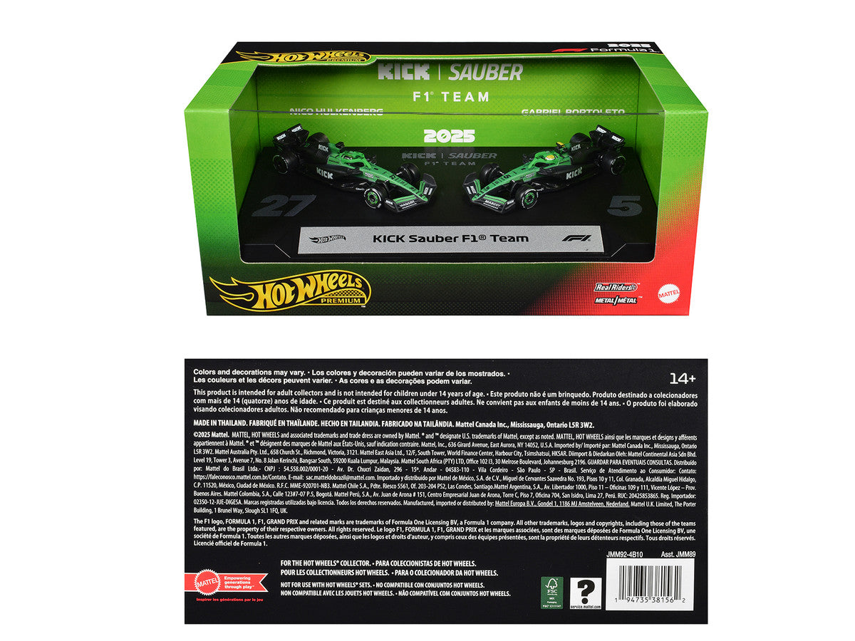"Kick Sauber F1 Team" Formula One F1 World Championship (2025) 2 Piece Set Diecast Model Cars by Hot Wheels LuxuryLifeWay Online Store