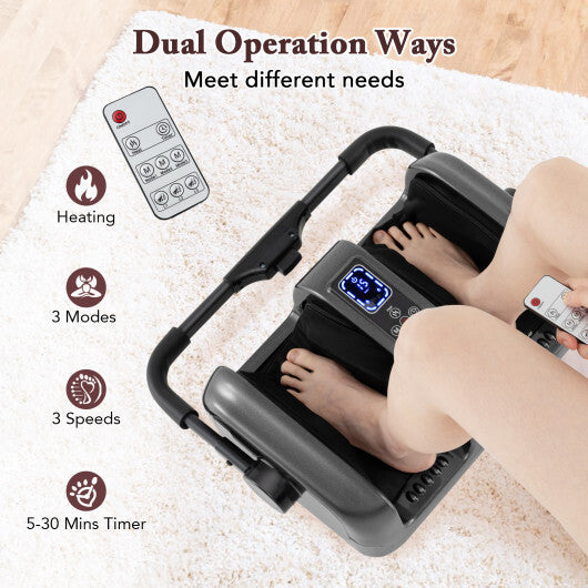 Foot and Calf Massager with Heat Shiatsu Deep Kneading Rolling Smart Electric Leg Massager-Black