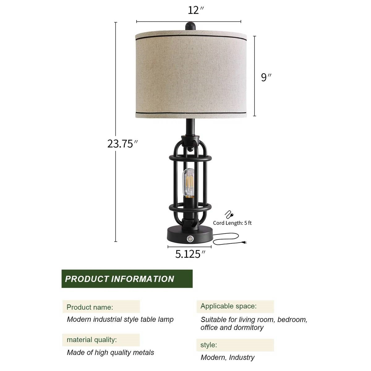 Set of 2 - Farmhouse Dimmable Touch USB Table Lamp with Beige Linen Drum Shade LuxuryLifeWay Online Store
