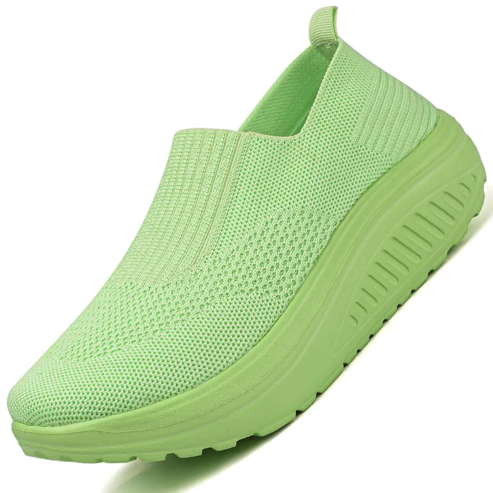 VBOUTV Womens Walking Shoes Slip-On Light Mesh Casual Running Jogging Shoes Knit Upper Non Slip Shoes Breathable Workout Shoes Lady Girls Easy Shoes Green