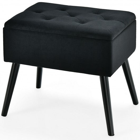 Velvet Storage Ottoman with Solid Wood Legs for Living Room Bedroom-Black - Color: Black LuxuryLifeWay Online Store