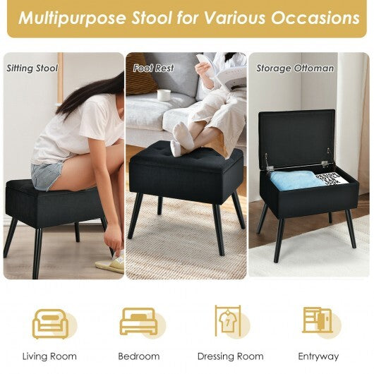 Velvet Storage Ottoman with Solid Wood Legs for Living Room Bedroom-Black - Color: Black LuxuryLifeWay Online Store