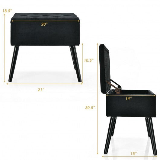 Velvet Storage Ottoman with Solid Wood Legs for Living Room Bedroom-Black - Color: Black LuxuryLifeWay Online Store