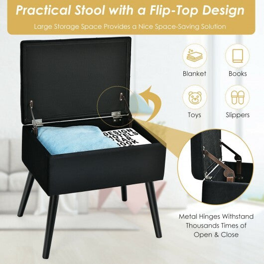 Velvet Storage Ottoman with Solid Wood Legs for Living Room Bedroom-Black - Color: Black LuxuryLifeWay Online Store