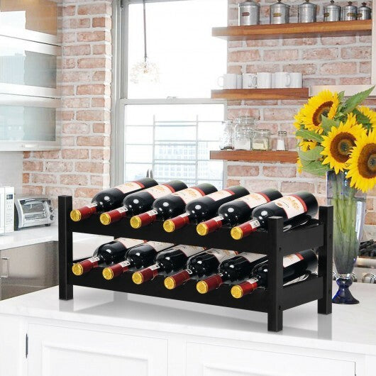 2-Tier 12 Bottles Bamboo Storage Shelf  Wine Rack-Brown - Color: Brown LuxuryLifeWay Online Store