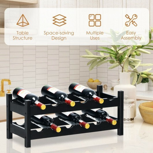 2-Tier 12 Bottles Bamboo Storage Shelf  Wine Rack-Brown - Color: Brown LuxuryLifeWay Online Store