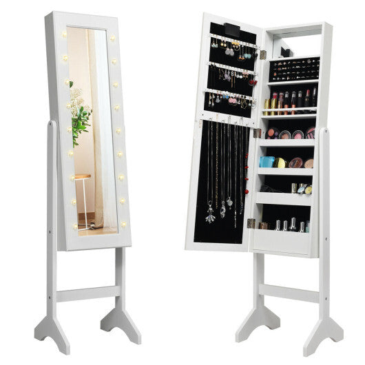 Mirrored Jewelry Cabinet Armoire Organizer w/ LED lights-White - Color: White LuxuryLifeWay Online Store
