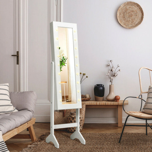 Mirrored Jewelry Cabinet Armoire Organizer w/ LED lights-White - Color: White LuxuryLifeWay Online Store