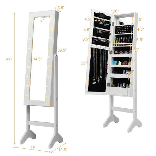 Mirrored Jewelry Cabinet Armoire Organizer w/ LED lights-White - Color: White LuxuryLifeWay Online Store