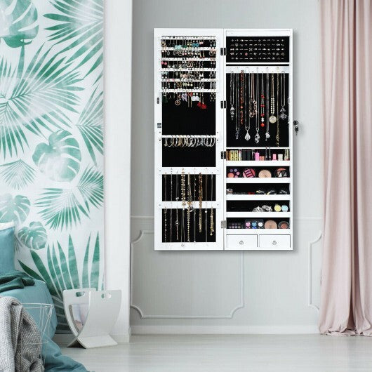 Wall Mounted Lockable Mirror Jewelry Cabinet with LED Light LuxuryLifeWay Online Store
