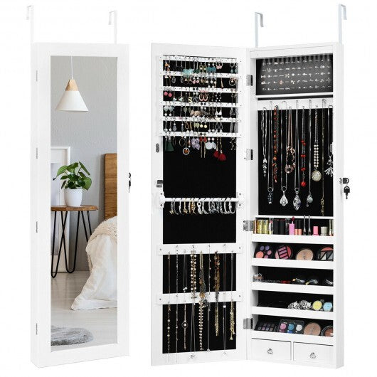 Wall Mounted Lockable Mirror Jewelry Cabinet with LED Light LuxuryLifeWay Online Store