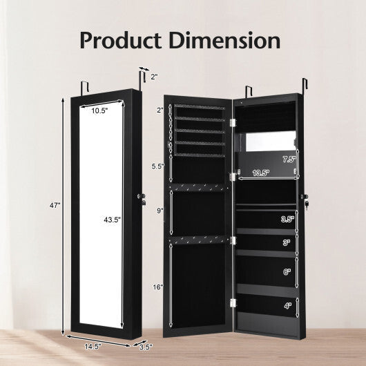 Lockable Wall Door Mounted Mirror Jewelry Cabinet w/LED Lights-Brown LuxuryLifeWay Online Store