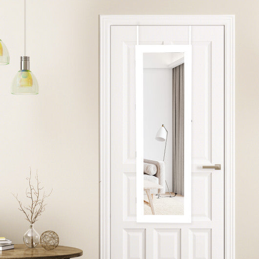 Lockable Wall Door Mounted Mirror Jewelry Cabinet w/LED Lights-Brown LuxuryLifeWay Online Store