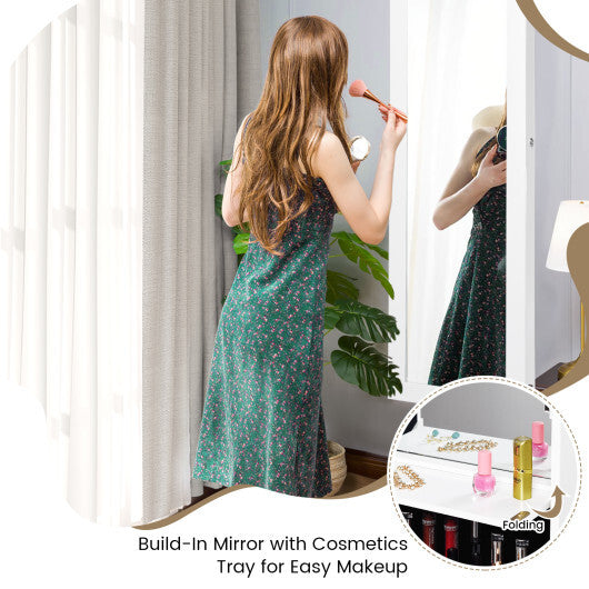 Lockable Wall Door Mounted Mirror Jewelry Cabinet w/LED Lights-Brown LuxuryLifeWay Online Store