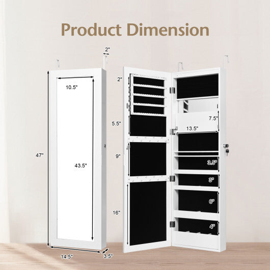 Lockable Wall Door Mounted Mirror Jewelry Cabinet w/LED Lights-Brown LuxuryLifeWay Online Store