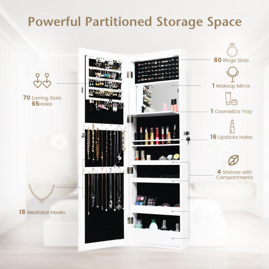 Lockable Wall Door Mounted Mirror Jewelry Cabinet w/LED Lights-Brown LuxuryLifeWay Online Store