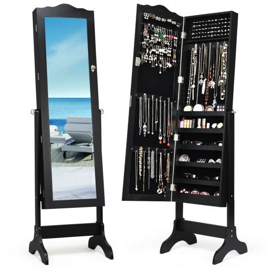 Mirrored Lockable Jewelry Cabinet Armoire Organizer Storage Box-Black - Color: Black LuxuryLifeWay Online Store