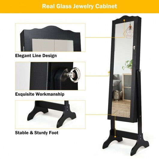 Mirrored Lockable Jewelry Cabinet Armoire Organizer Storage Box-Black - Color: Black LuxuryLifeWay Online Store