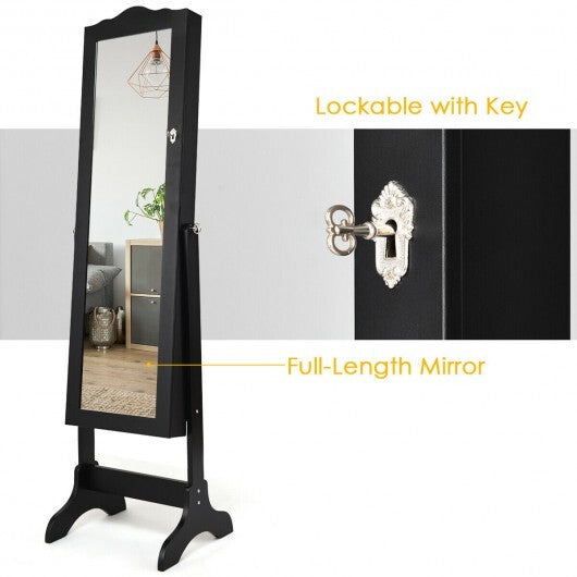 Mirrored Lockable Jewelry Cabinet Armoire Organizer Storage Box-Black - Color: Black LuxuryLifeWay Online Store