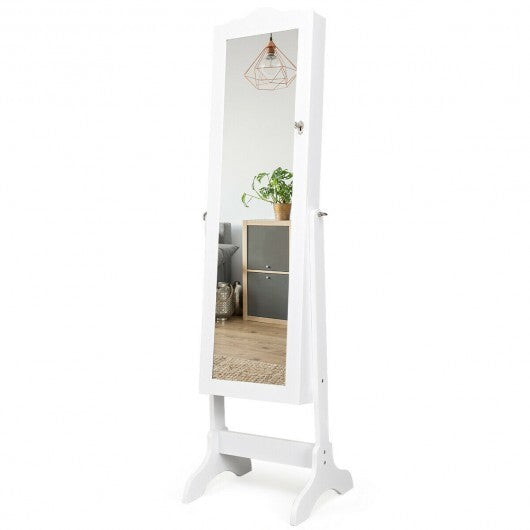 4-Angle Tilting Mirrored Lockable Jewelry Cabinet with Large Storage Capacity-White - Color: White LuxuryLifeWay Online Store