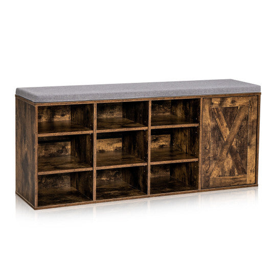 9-cube Adjustable Storage Shoe Bench with Padded Cushion-Rustic Brown LuxuryLifeWay Online Store