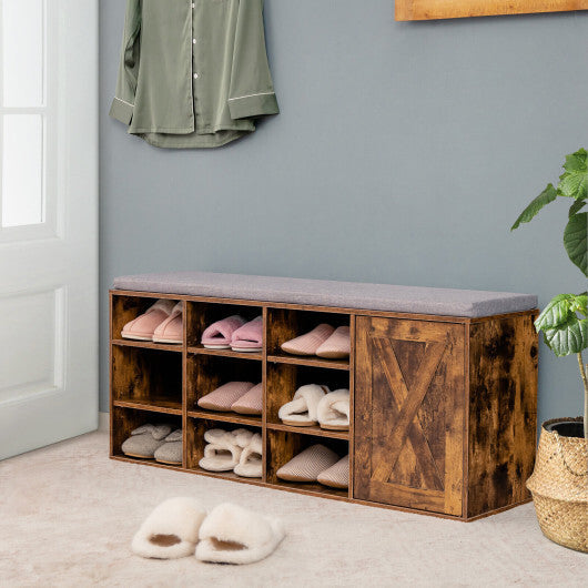 9-cube Adjustable Storage Shoe Bench with Padded Cushion-Rustic Brown LuxuryLifeWay Online Store