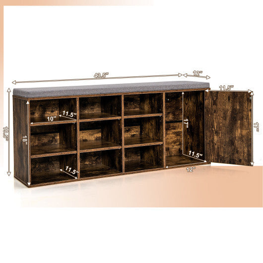 9-cube Adjustable Storage Shoe Bench with Padded Cushion-Rustic Brown LuxuryLifeWay Online Store
