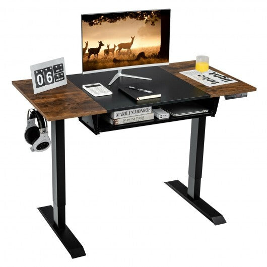 48 Inch Electric Sit to Stand Desk with Keyboard Tray-Rustic Brown