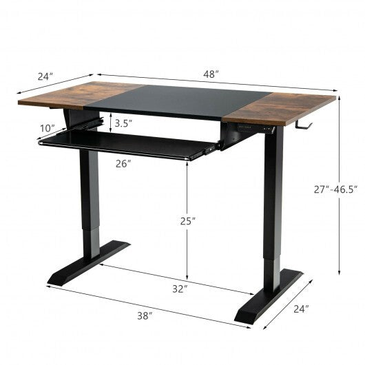 48 Inch Electric Sit to Stand Desk with Keyboard Tray-Rustic Brown
