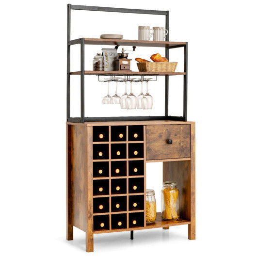 Kitchen Bakers Rack Freestanding Wine Rack Table with Glass Holder and Drawer-Black LuxuryLifeWay Online Store