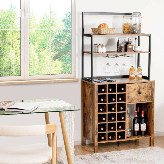 Kitchen Bakers Rack Freestanding Wine Rack Table with Glass Holder and Drawer-Black LuxuryLifeWay Online Store